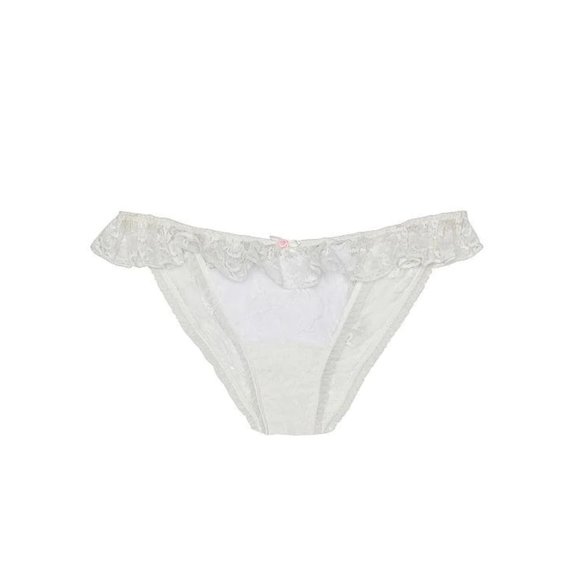 For Love & Lemons Belle Cheeky Ruffle Panty XS White Sheer Stretch Lace VS - Picture 9 of 10